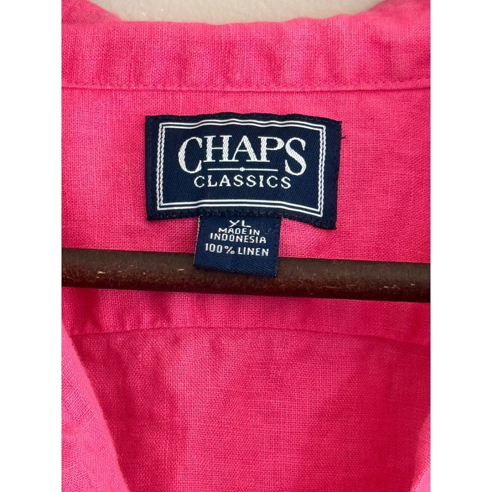 Chaps Hot Pink Linen Button Down Shirt XL Coastal Grandmother Barbiecore Preppy - Picture 4 of 6